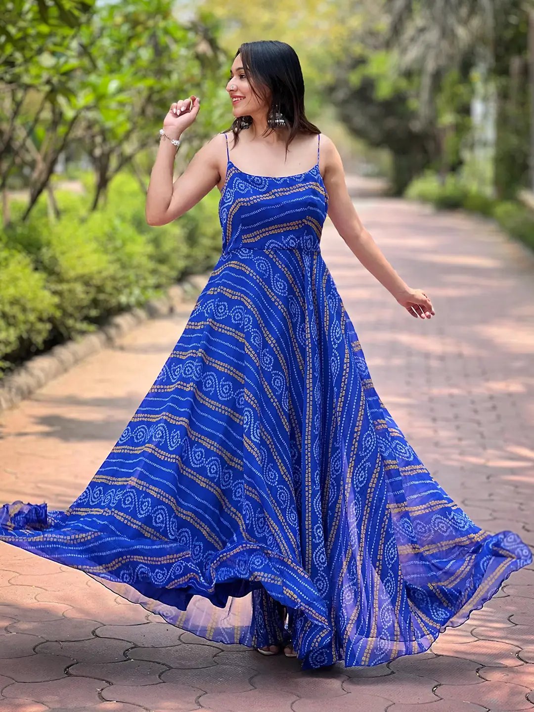 Royal Blue Bandhej Printed Dress