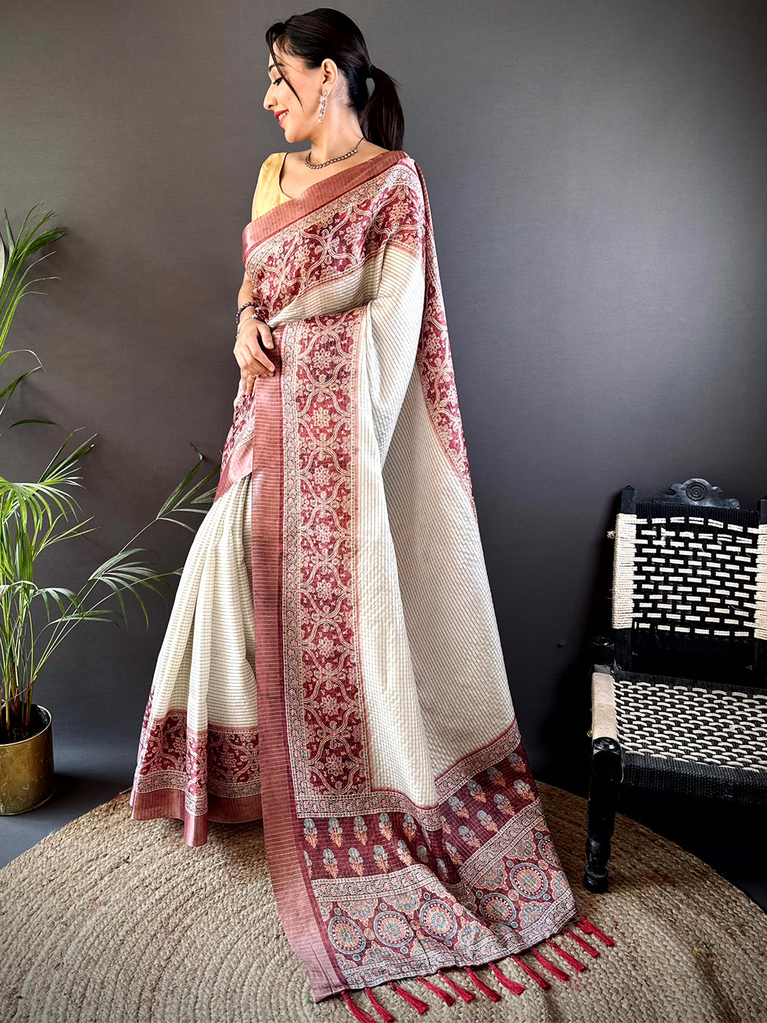 Maroon Soft Silk Floral Digital Saree