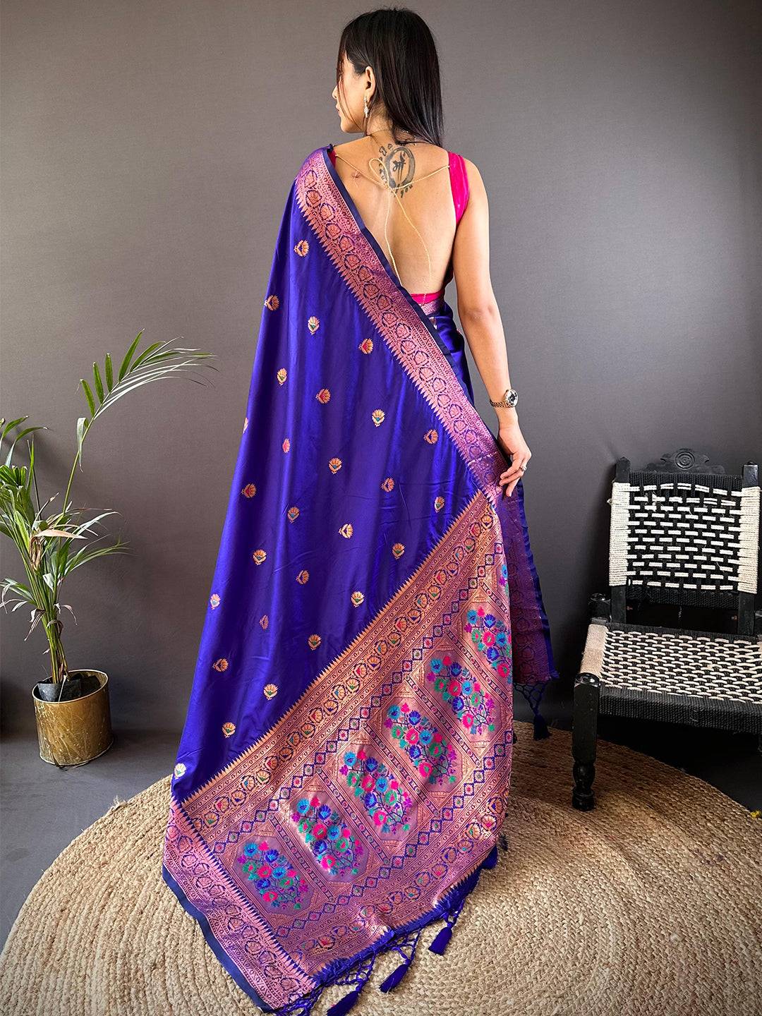 Purple Soft Silk Coppar Zari Weaving Saree