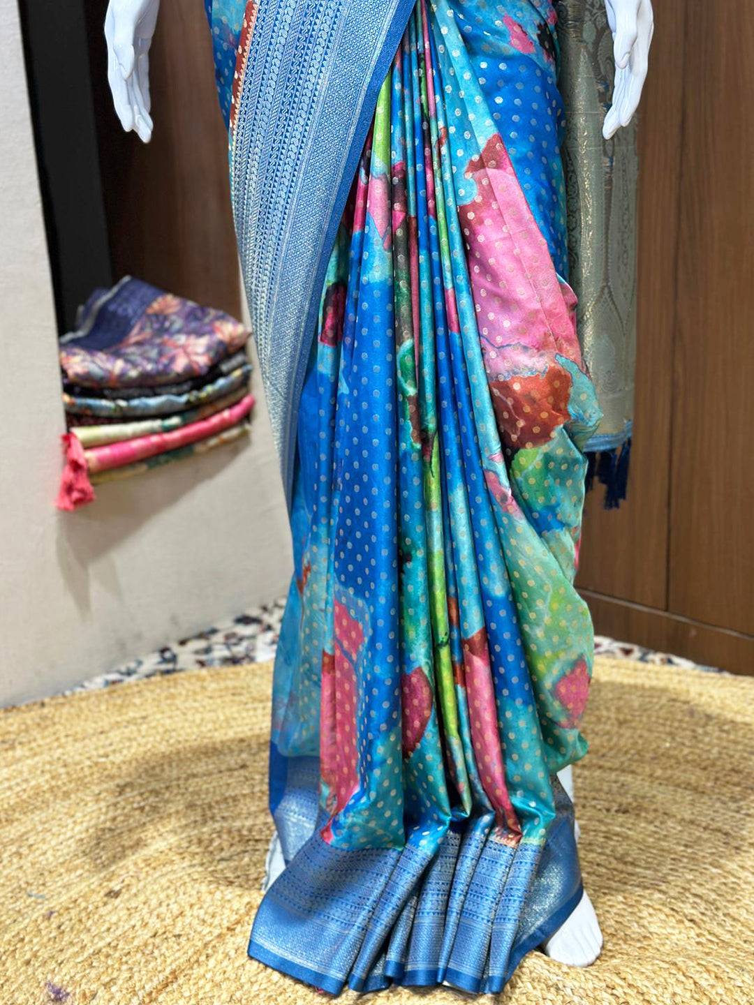 Dark Blue Banarasi Ombre Print Saree