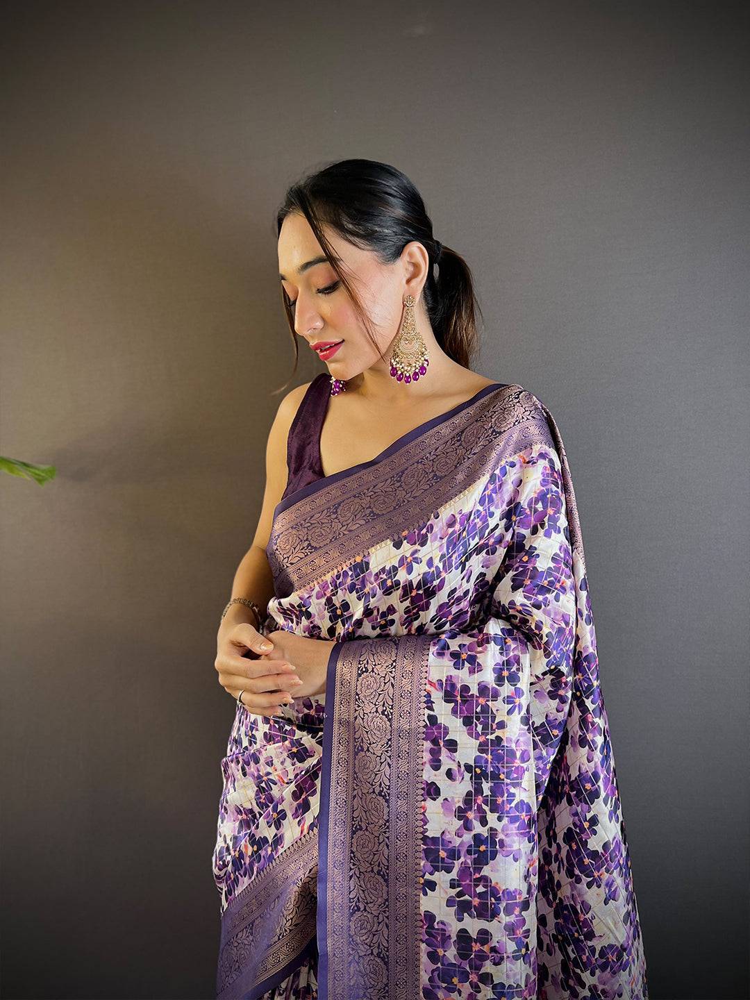 Radiant in Purple Floral Print Saree