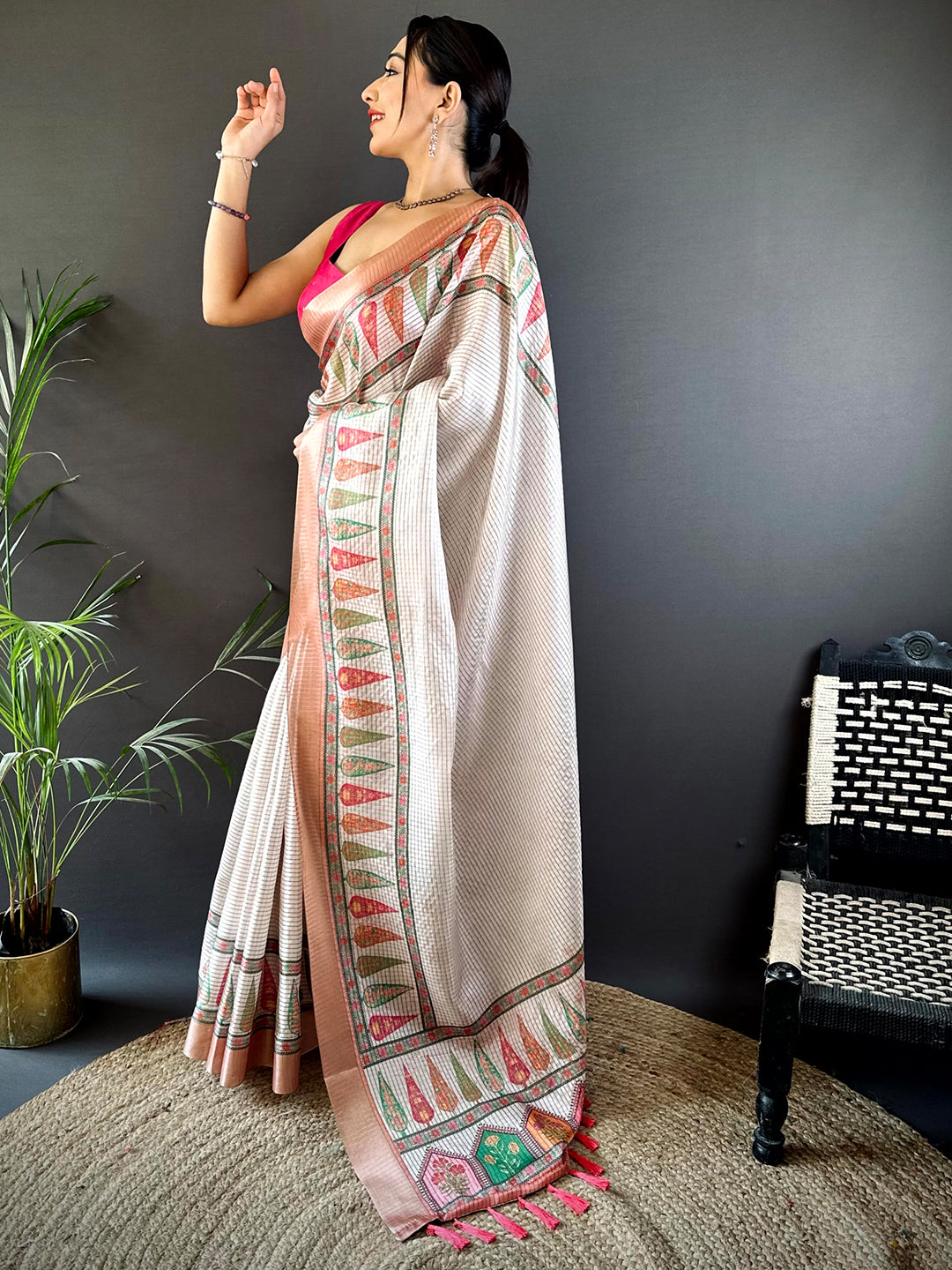 Radiant Coral Soft Silk Digital Print Saree