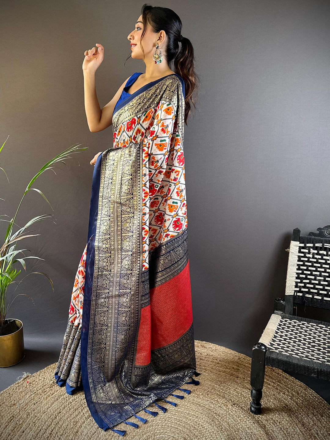 Design Soft Chanderi Silk Patola Design Festive Wear Saree