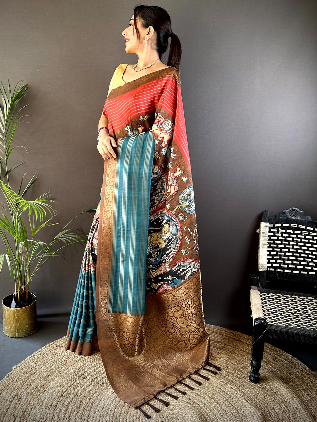 Red Soft Crep Silk Ombre Print Saree