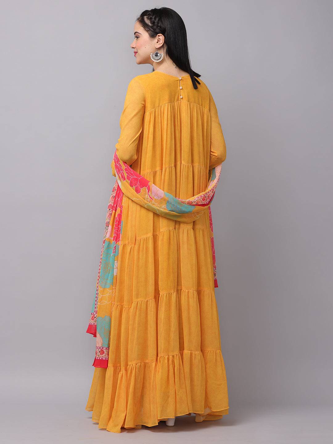 Sunlit Mustard Flared Long Dress