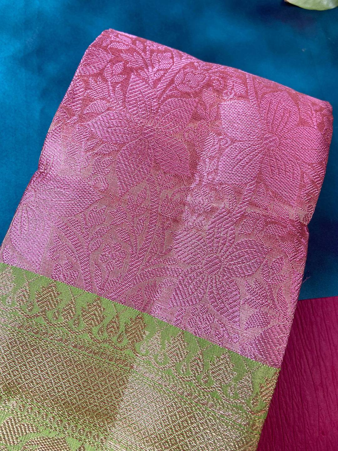 Flamingo Pink Dhupian Silk With Ethnic Motifs Saree