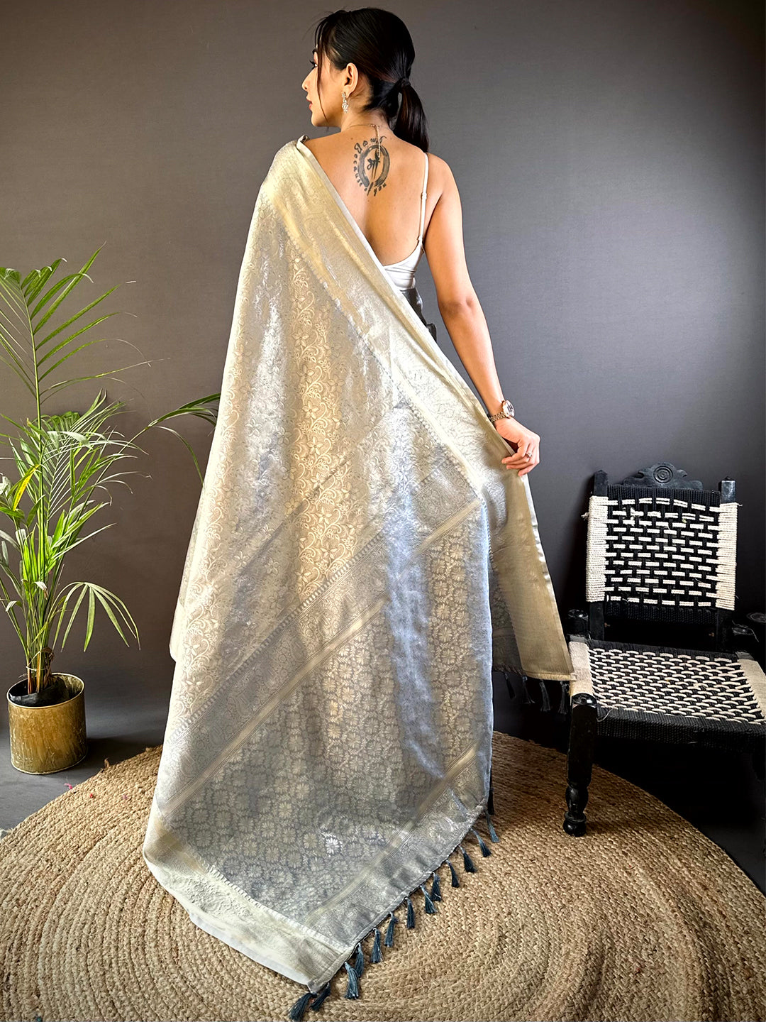 Grey Soft Kanjivaram Silk Saree