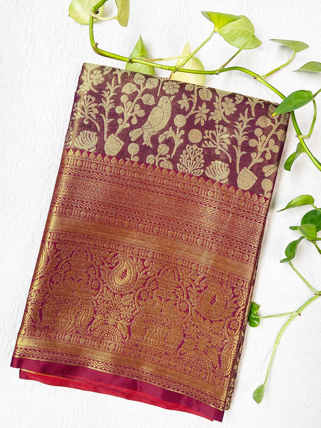 Lust Lavender Kanjivaram With Golden Zari Work Saree