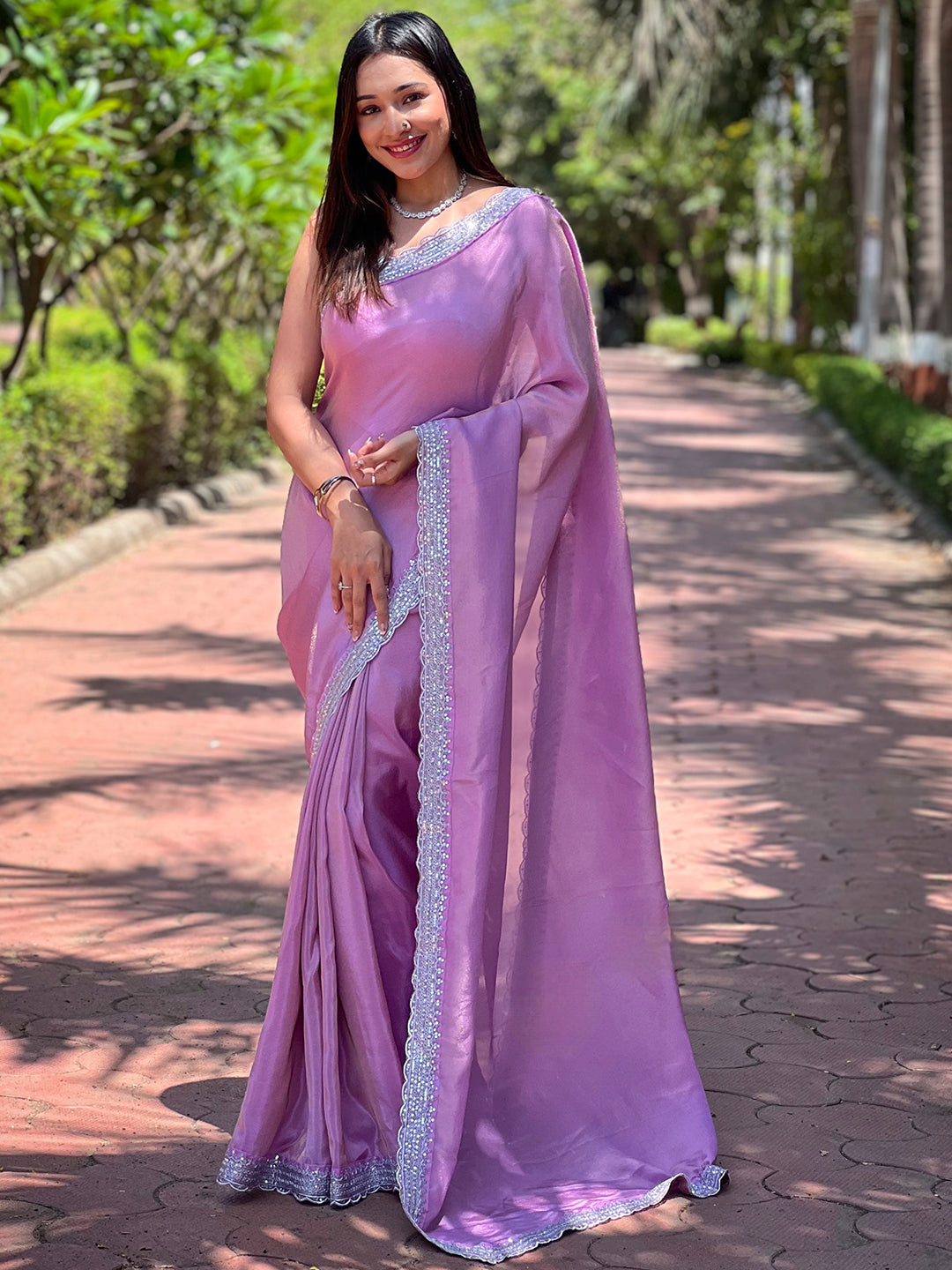 Salvia Lavender Pure Viscose Dyed Saree