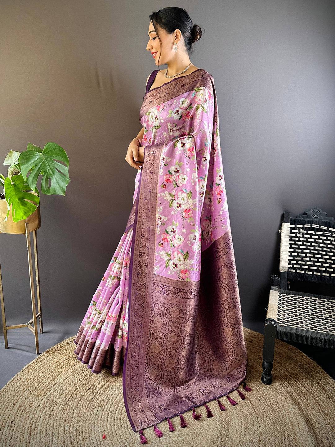 Lavender Bliss Floral Saree