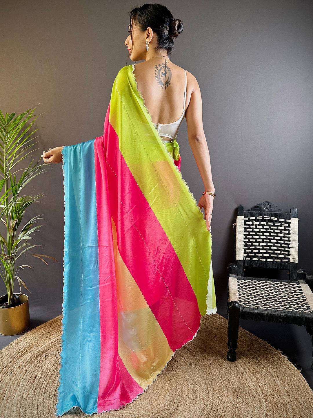 Vibrant Poly Chiffon Swaroki Work Saree