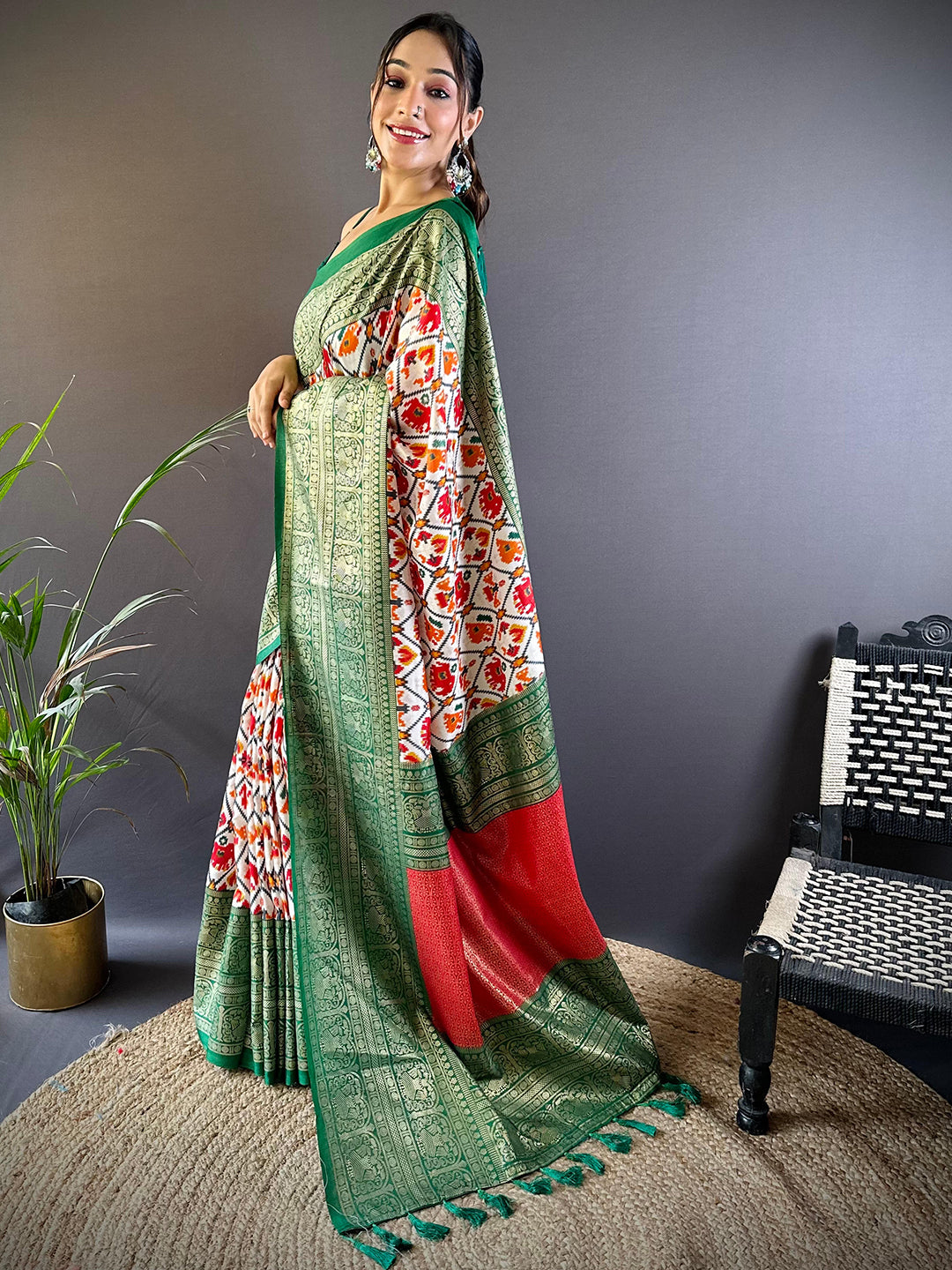 Soft Chanderi Silk Patola Design Festive Wear Saree