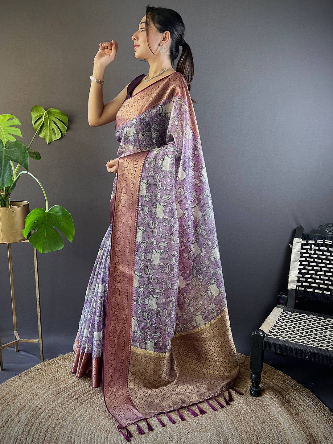 Lavender Kalamkari Kota Saree