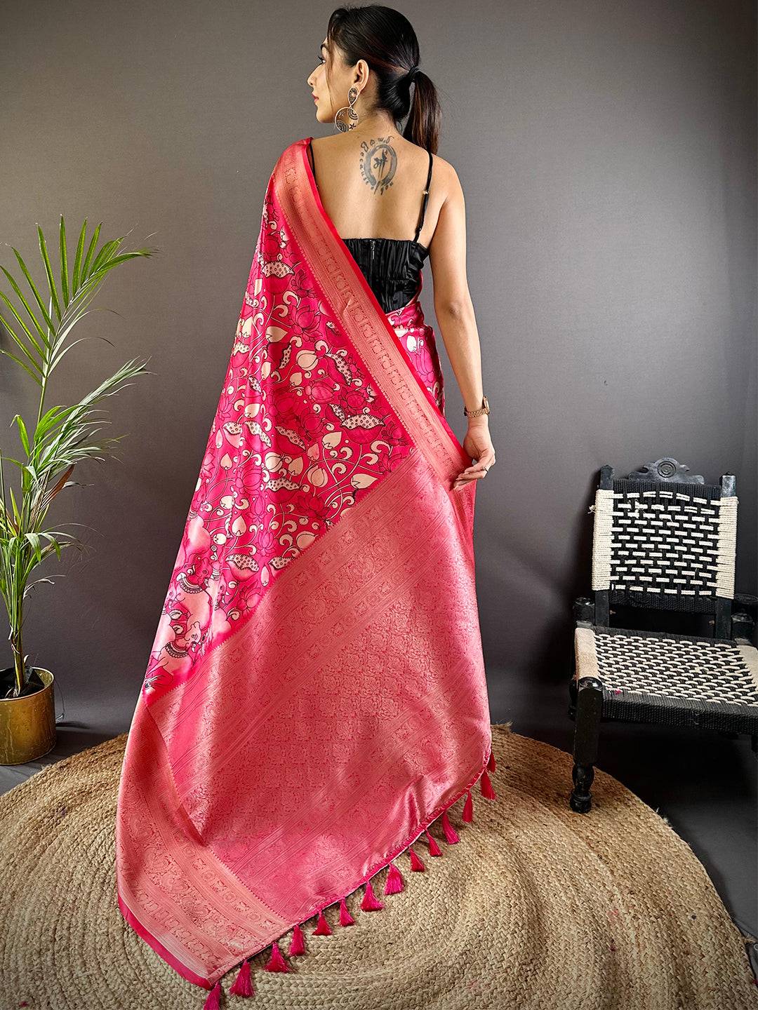 Pink Serenity Soft Silk Kalamkari Saree