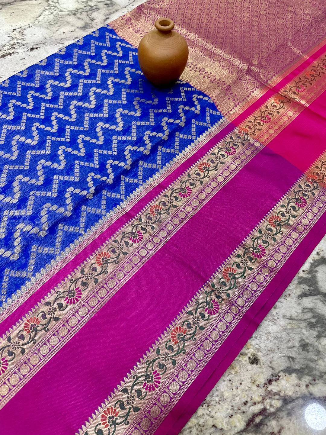 Regal Blue And Magenta Zari Saree