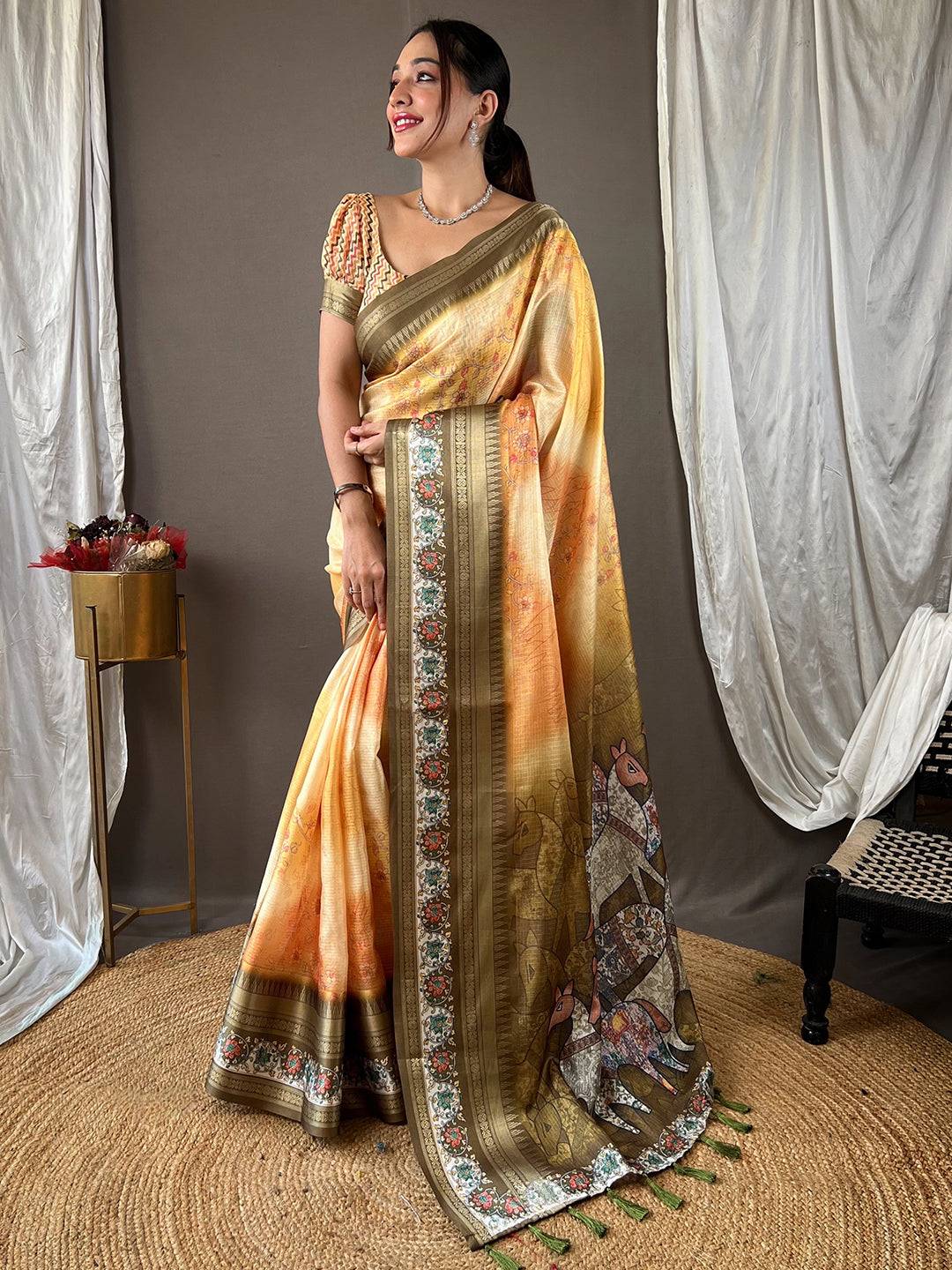 Elegant Mellow Yellow Kota Saree with rich satin border