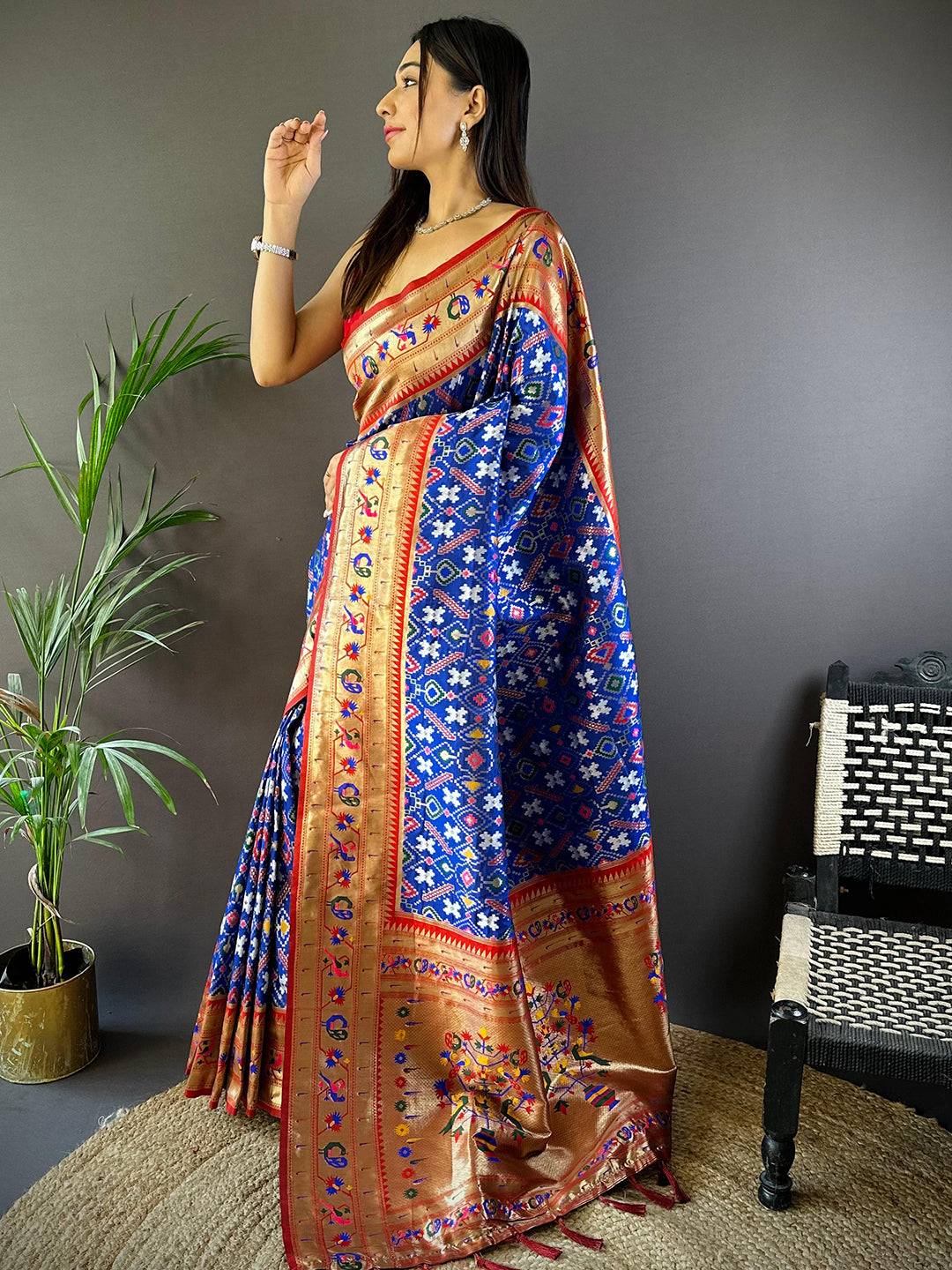 Blue Patola Silk Zari Weaving Saree