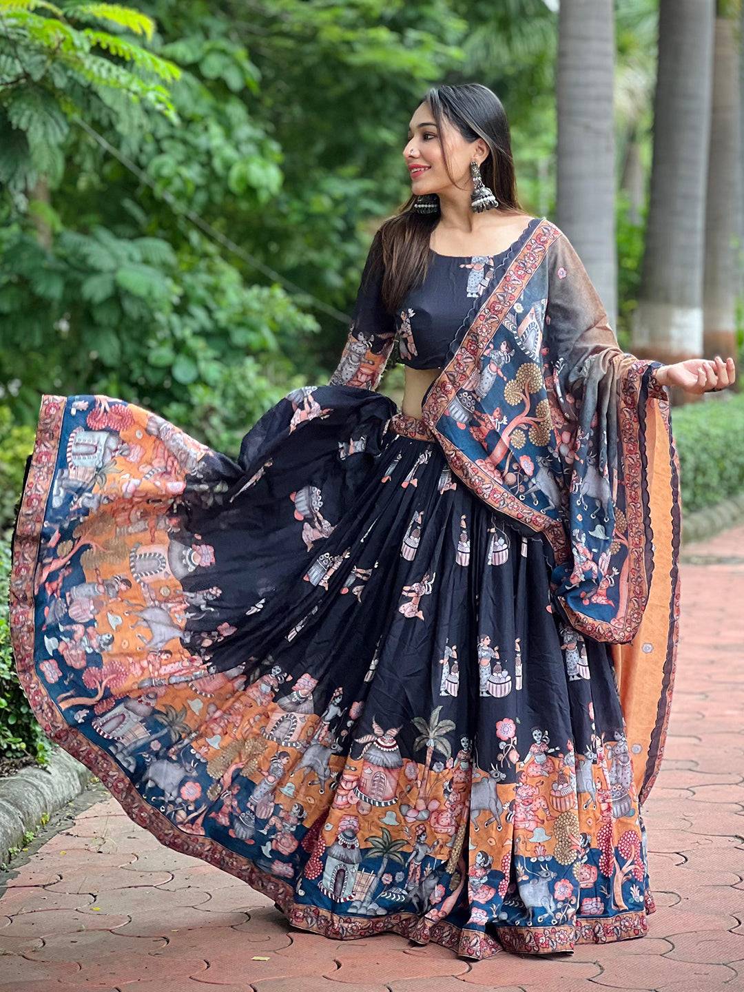 Raven Black Kalamkari Lehenga Set