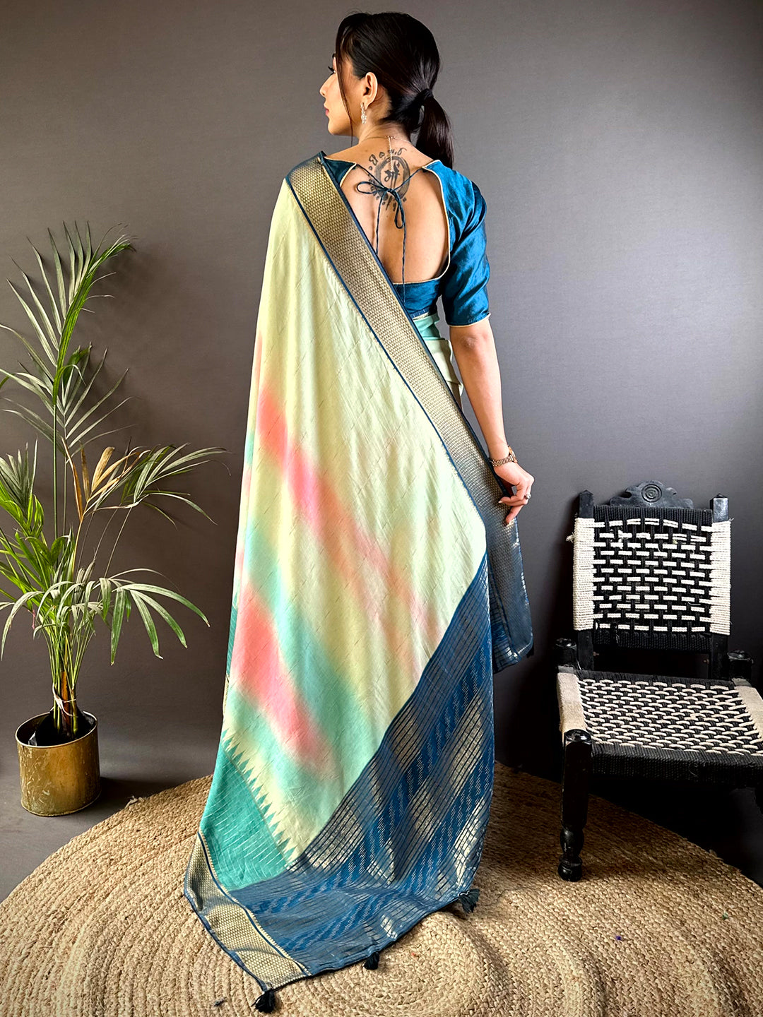 Radiant Cotton Viscose Zari Check Ombre Saree