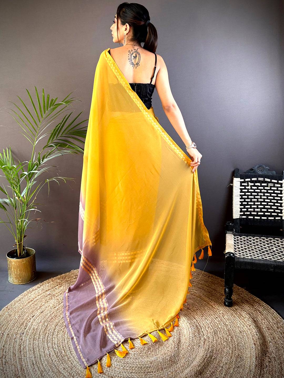 Yellow Soft Georgette Concept Colour Saree