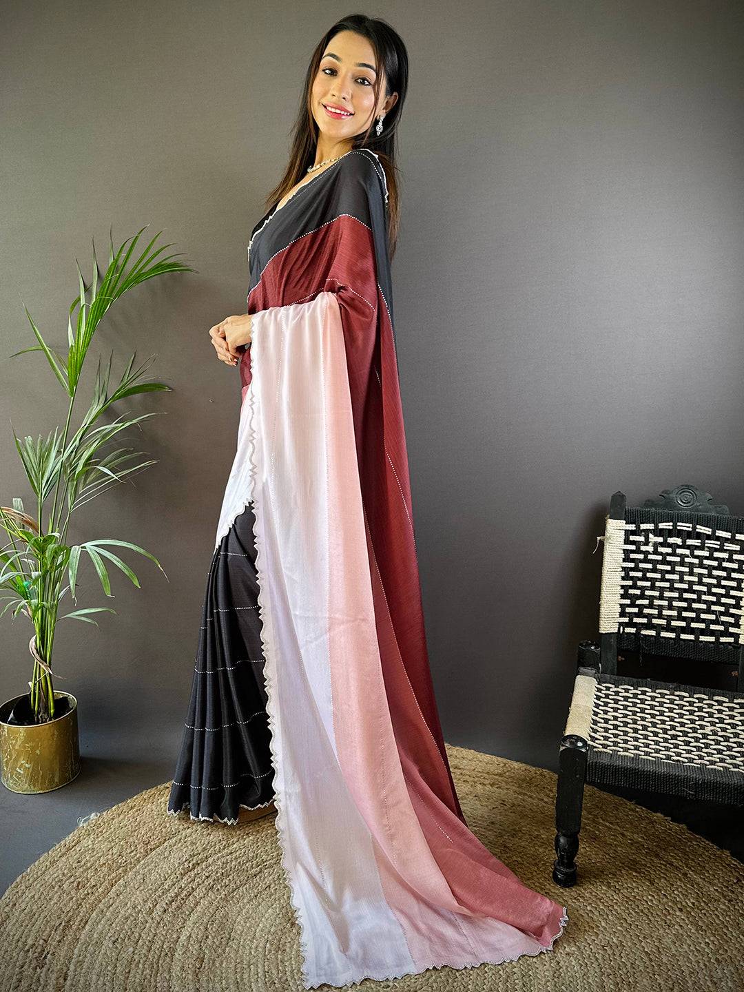 Celestial Glow Zarocan Chiffon Saree