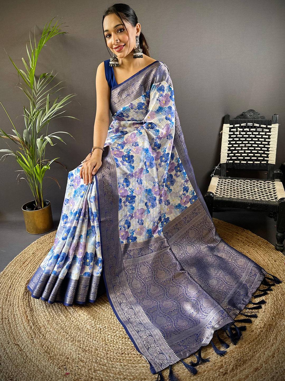 Serene Sky Blue Floral Saree