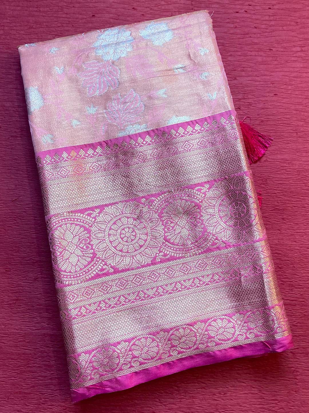 Pink One Gram Gold Tissue Silk Saree