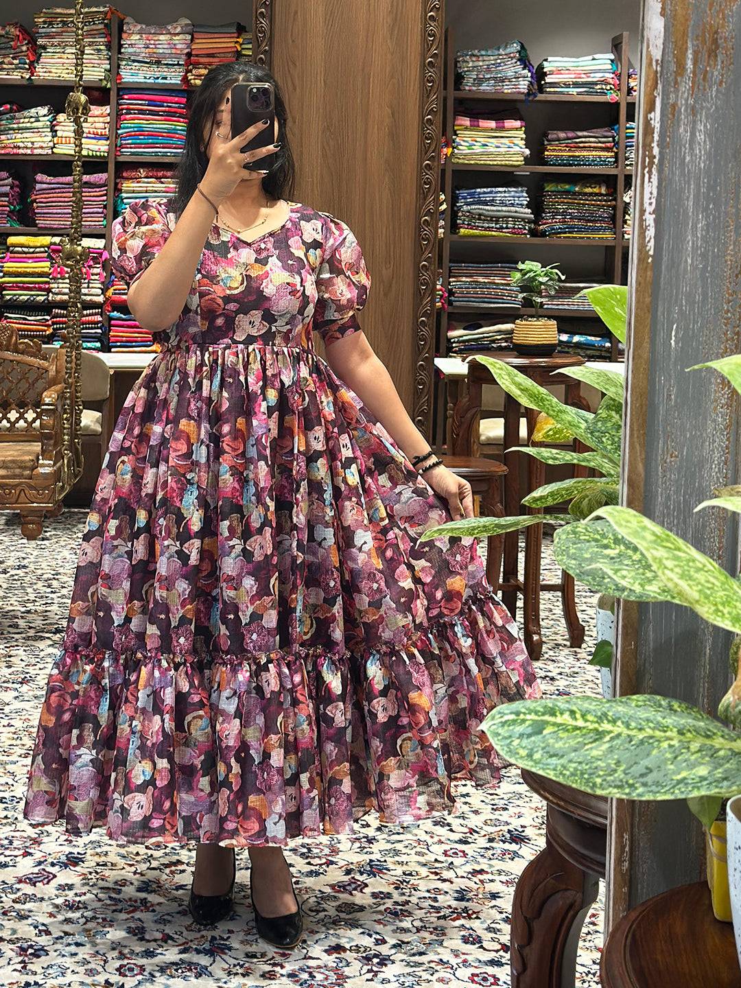 Sumathi Burgundy Floral Midi Dress