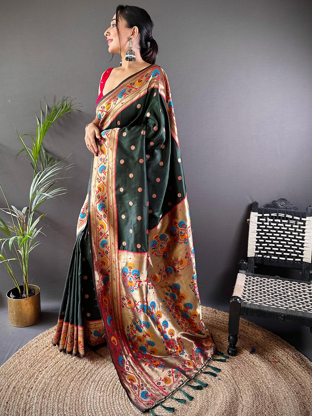 Dark Green Colour Yevla Paithani Soft Silk Saree