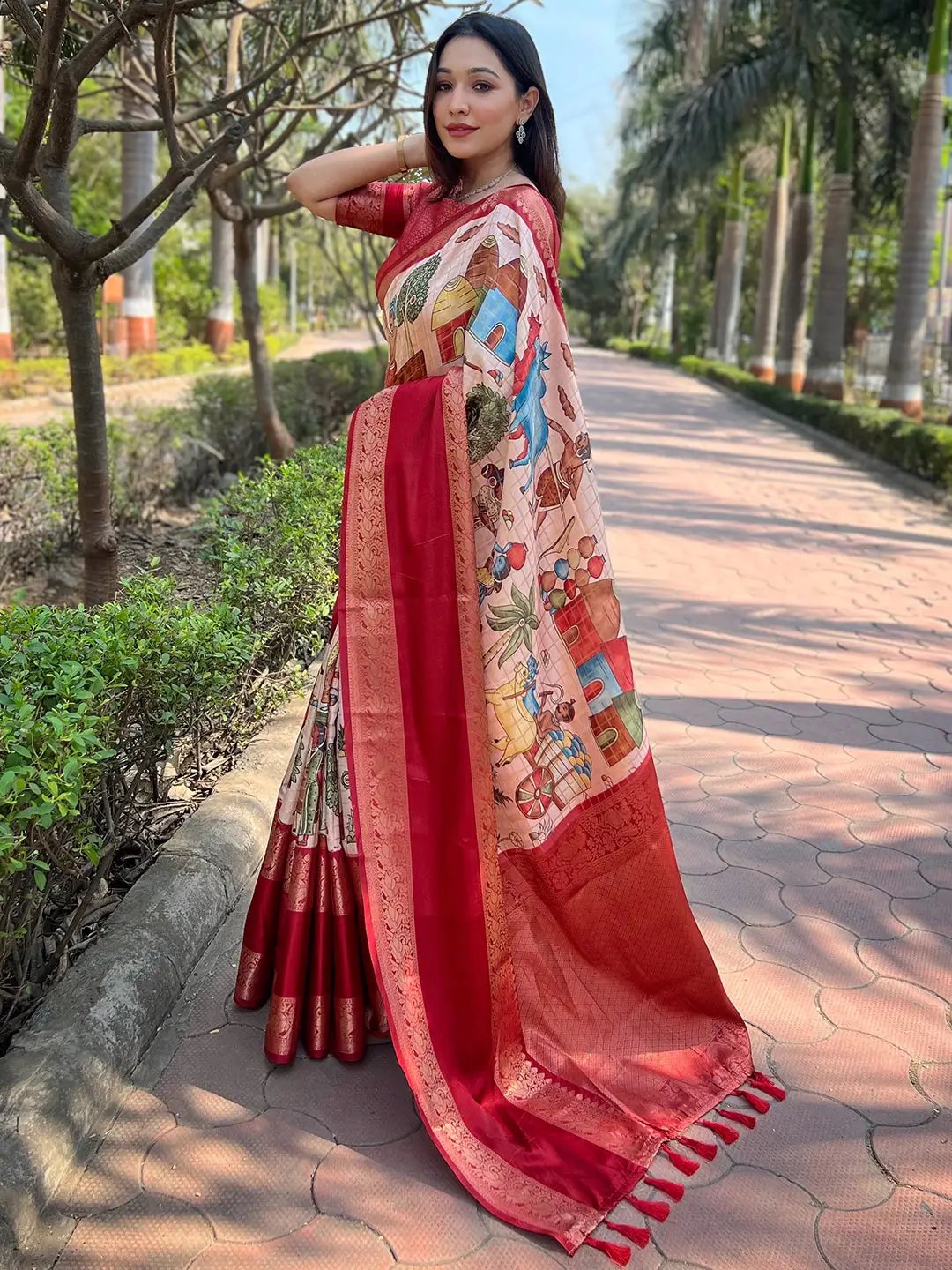 Exclusive Peach Colour Double Border Banarasi Silk Saree