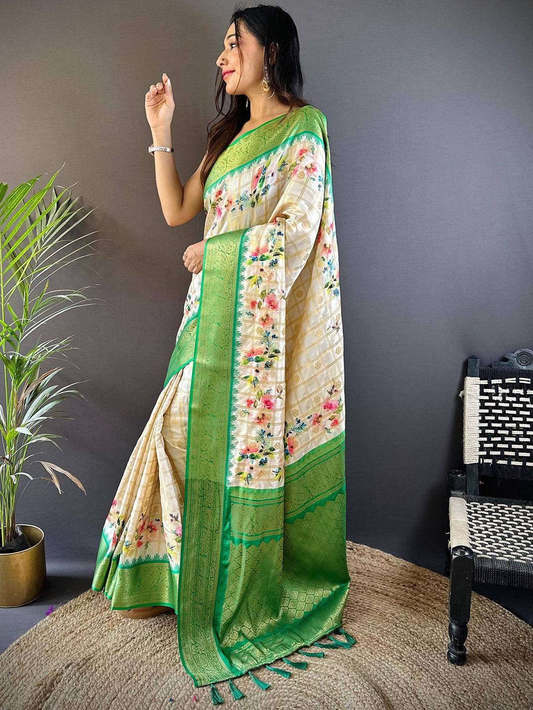 Green Kovai Rettapet Border Digital Print Saree