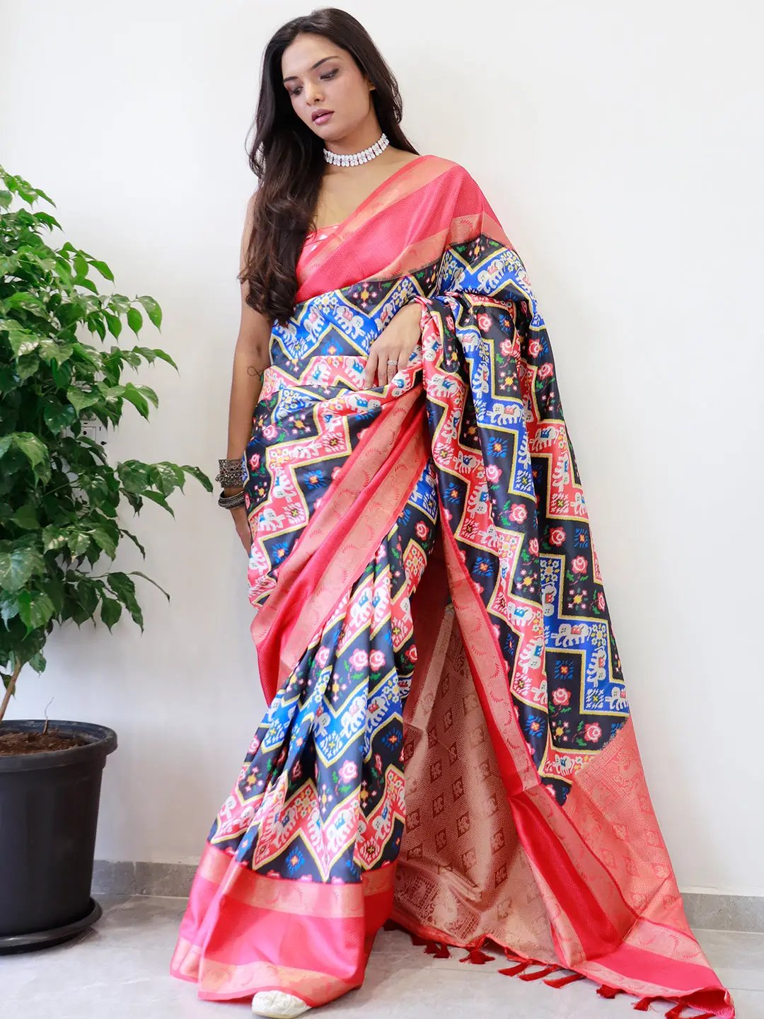 Soft Silk Gadwal Border Saree with Pochampally Print