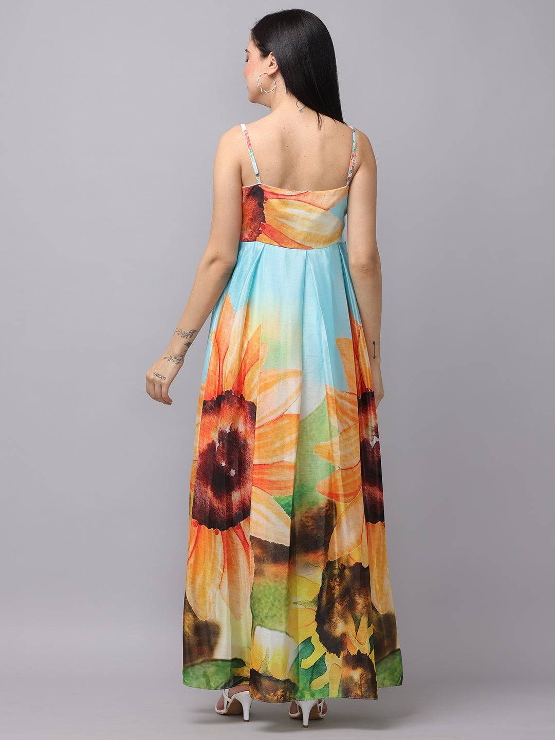 Multi Color Floral Print Long Dress