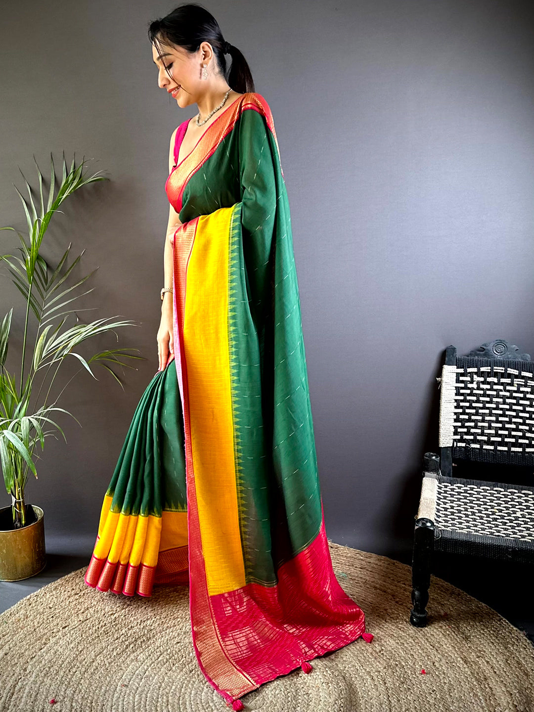 Green Zari Pallu Cotton Viscose Saree