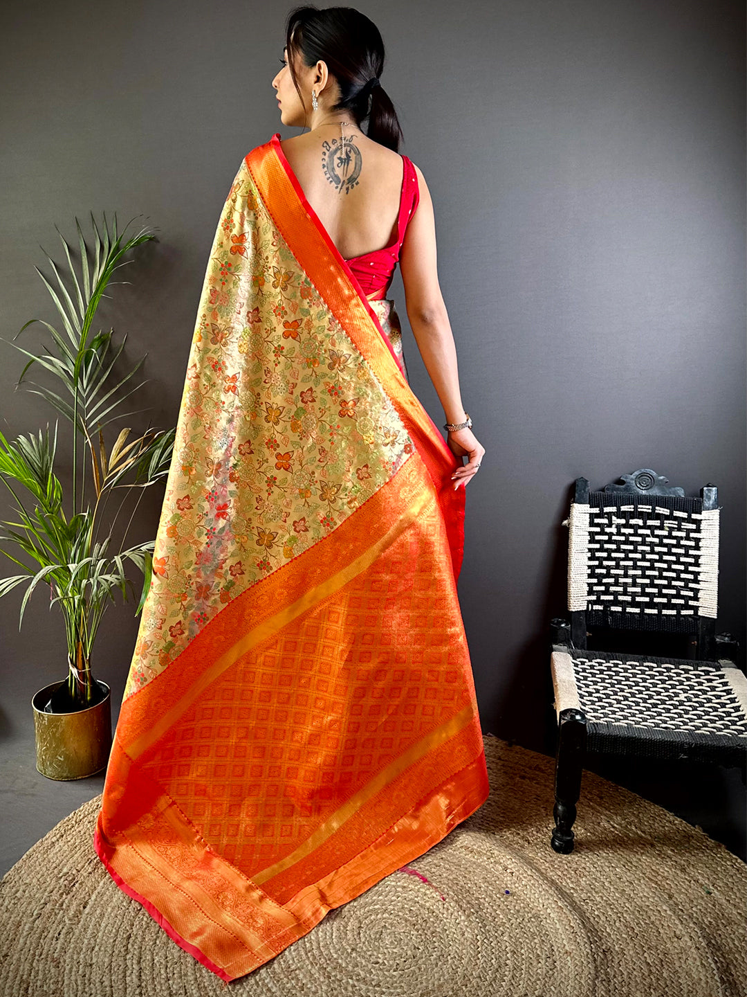 Red Dharmavaram Butterfly Silk Saree