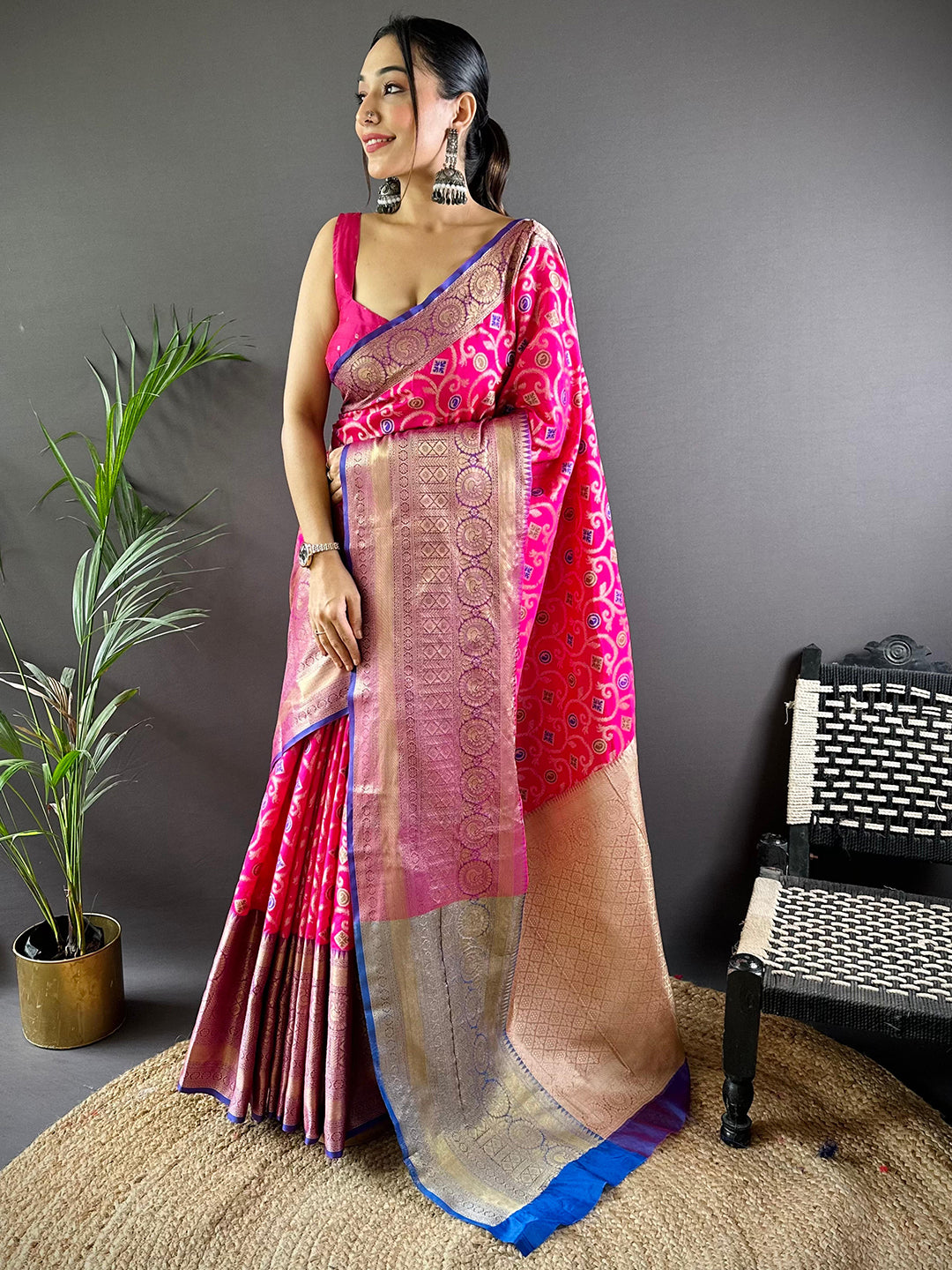 Magenta Minakari Ikkat Print Saree