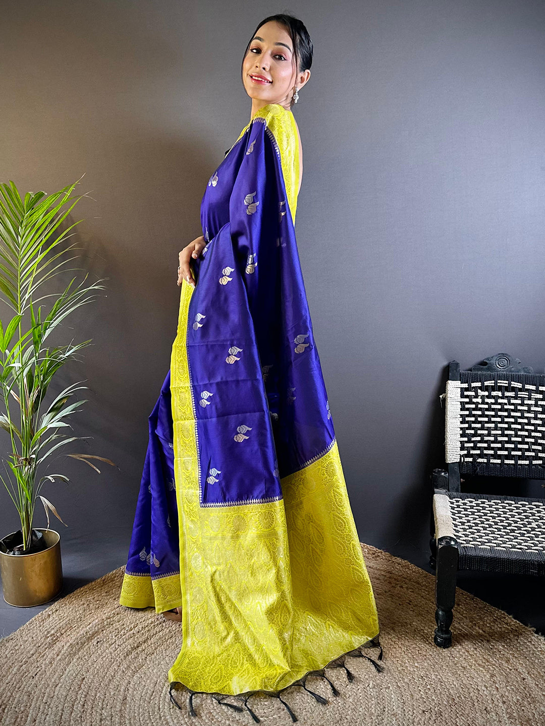 Elegant Purple Silk Saree with Gold Zari Accents