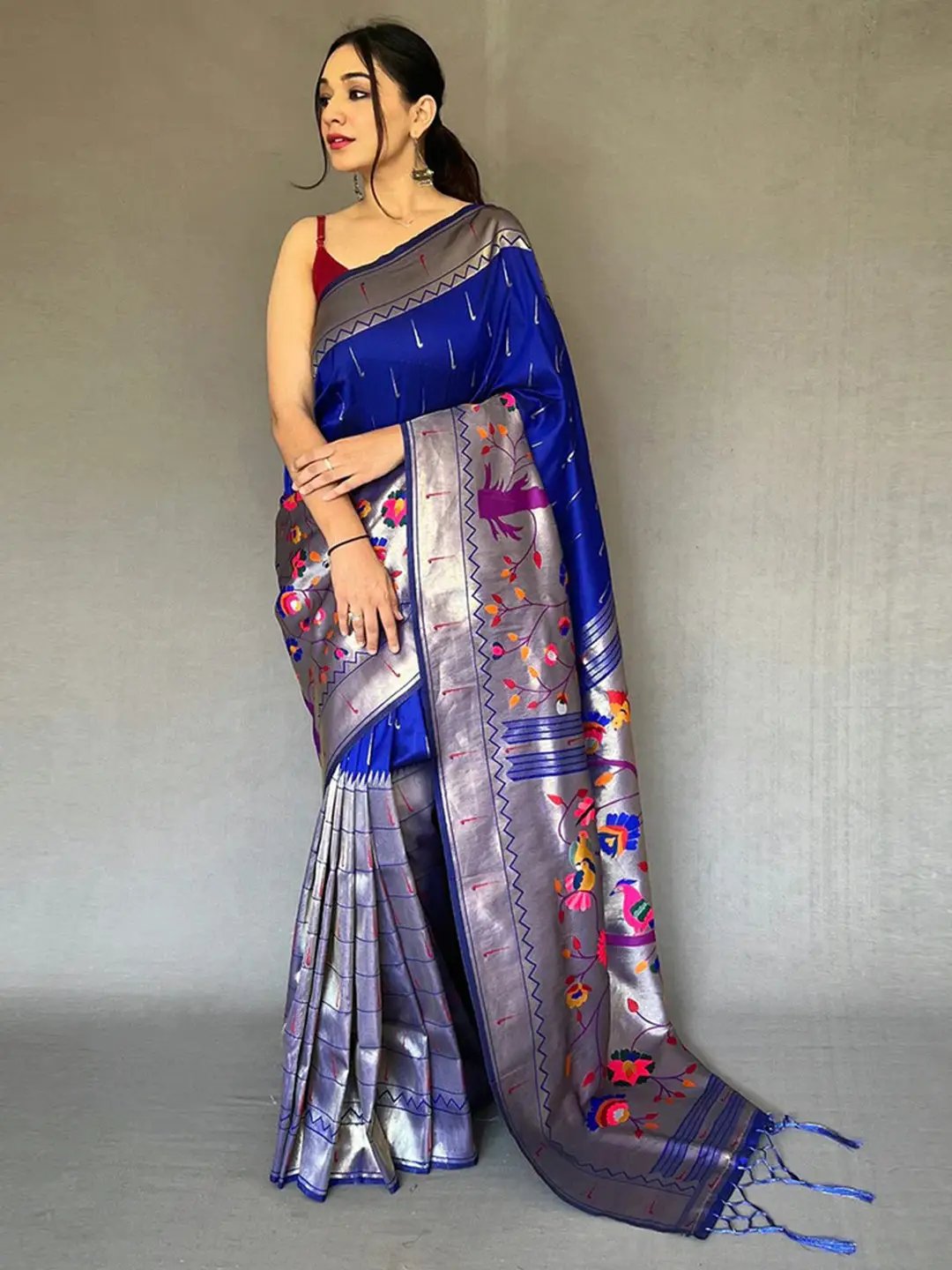 Royal Blue Paithani Big Border Zari Woven Saree