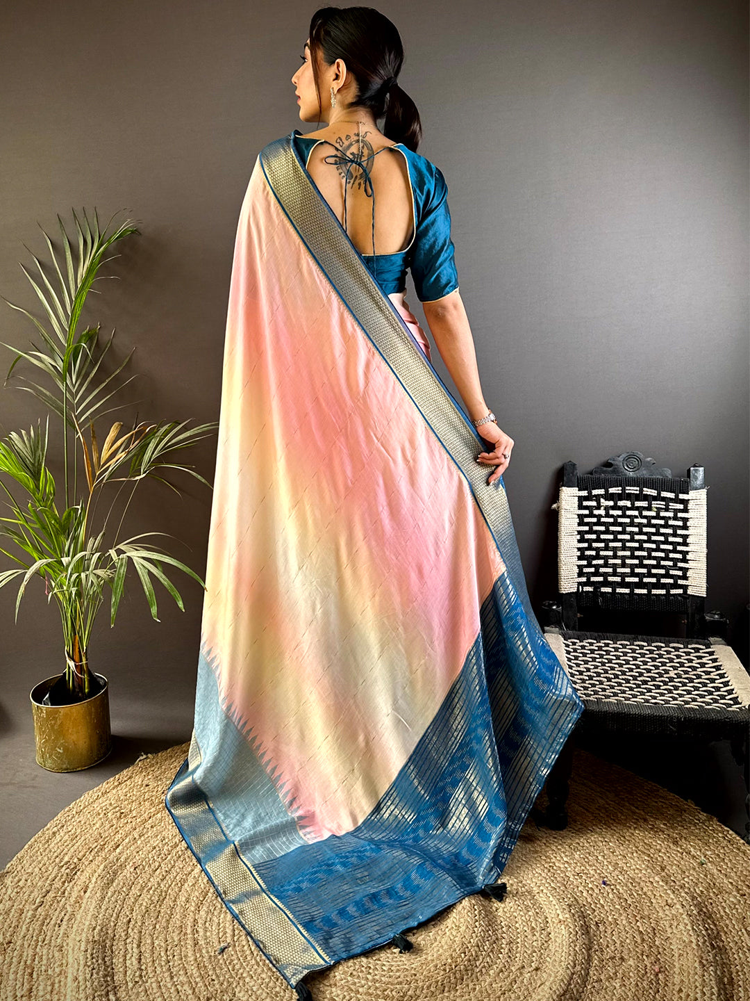 Radiance Cotton Viscose Zari Check Ombre Saree