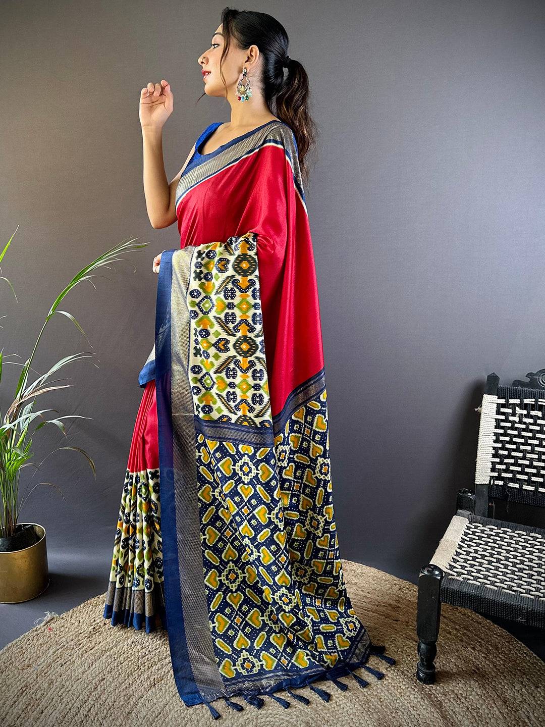 Red Patola Print Chanderi Saree