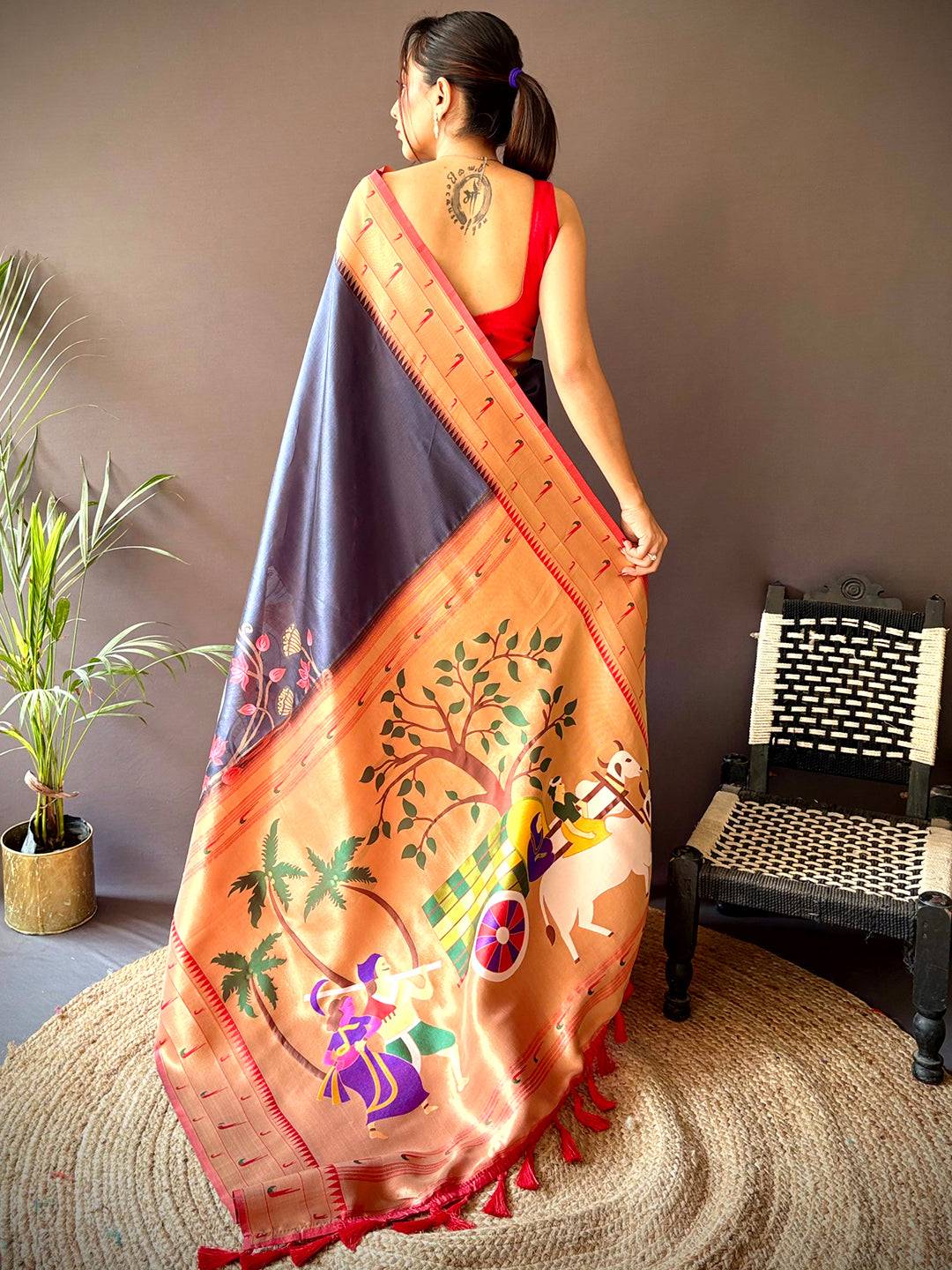 Black Minakari Soft Silk Saree