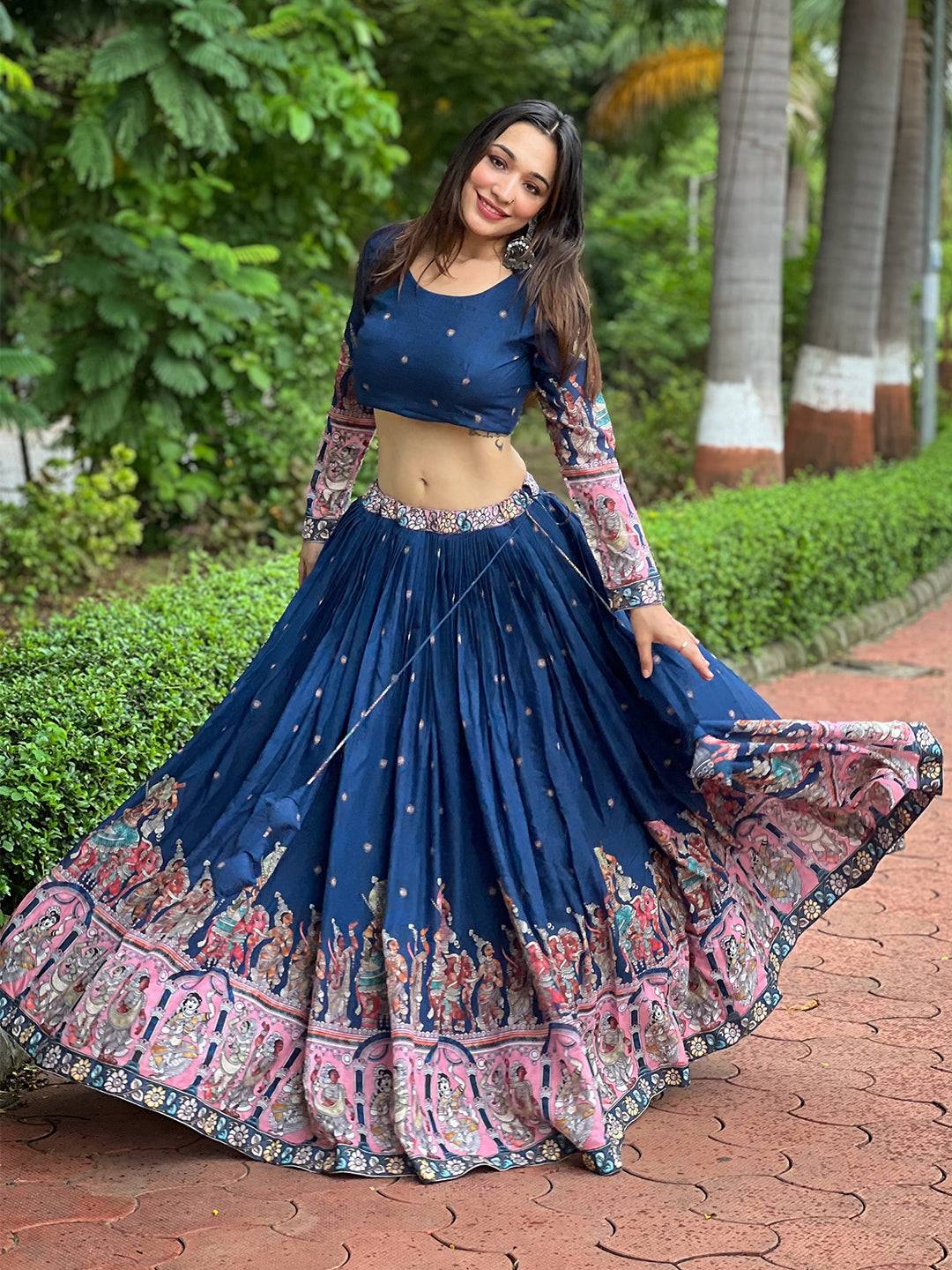 Admiral Blue Kalamkari Lehenga Set