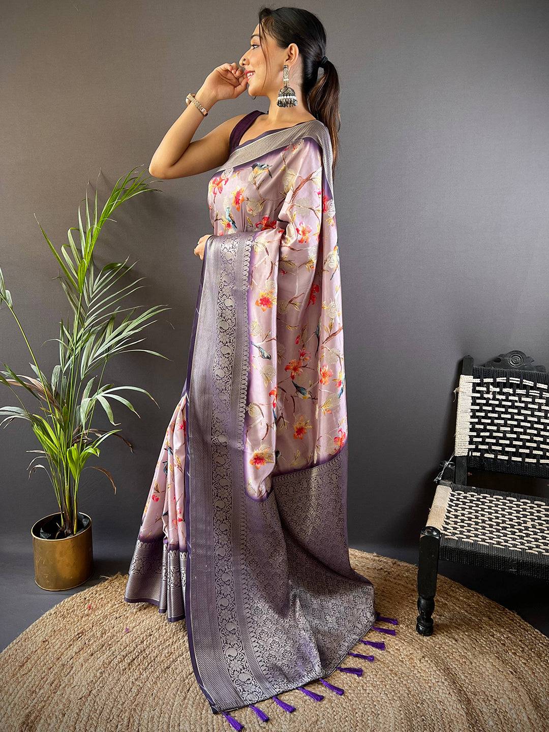 Aster Floral Brids Print Saree