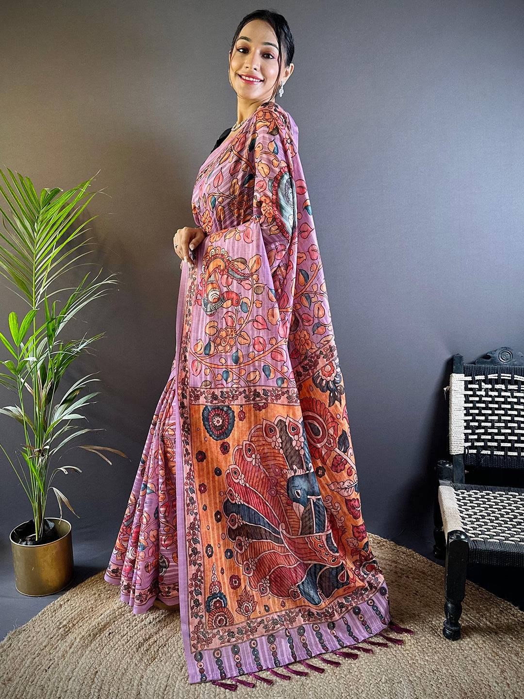 Blush Pink Kalamkari Saree