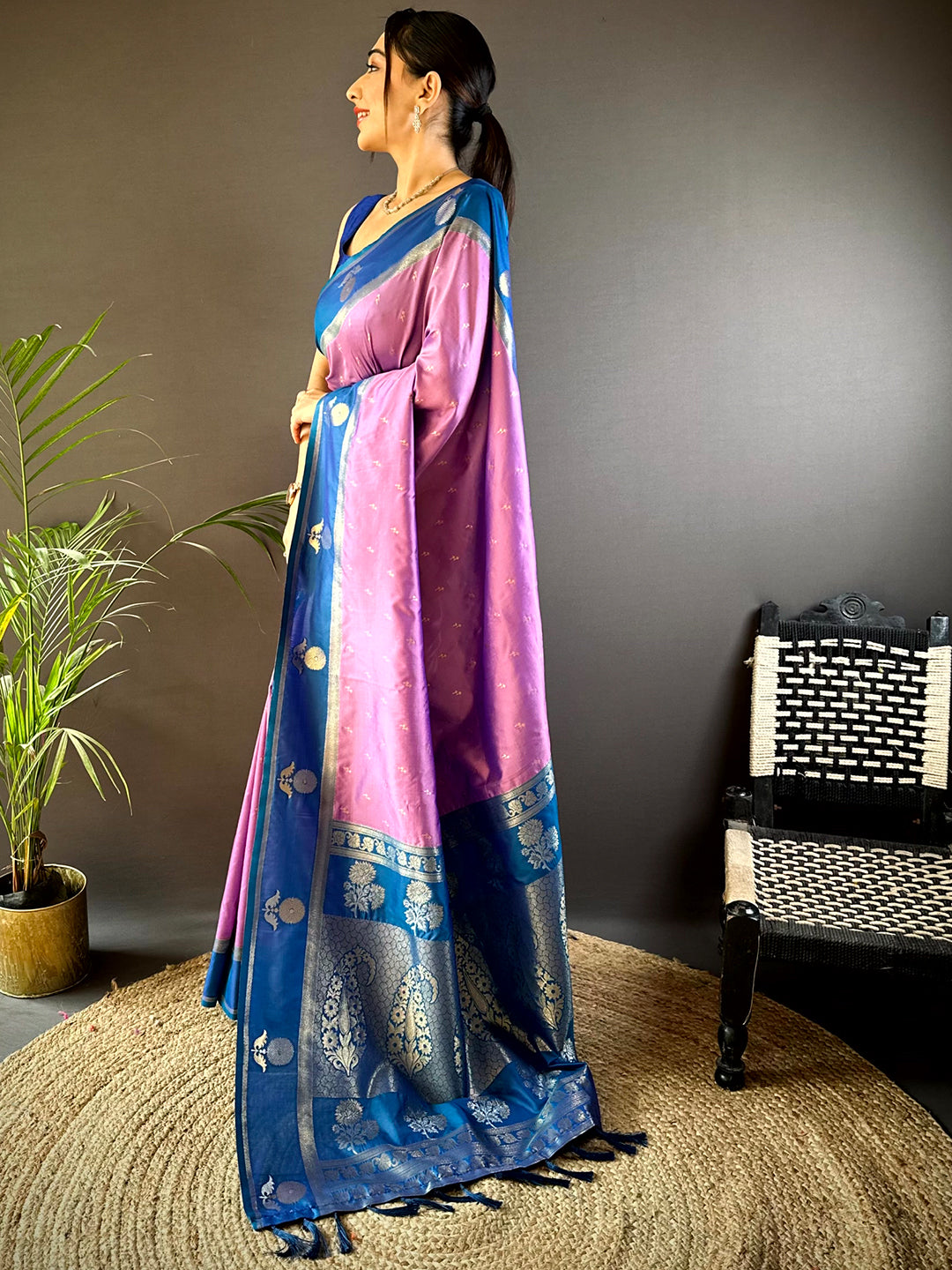 Lavender Cationic Soft Silk Saree