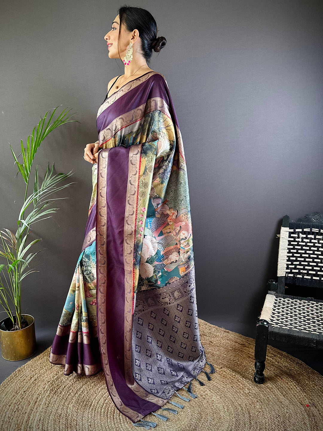 Vibrant Soft Silk Mughal Print Sarees