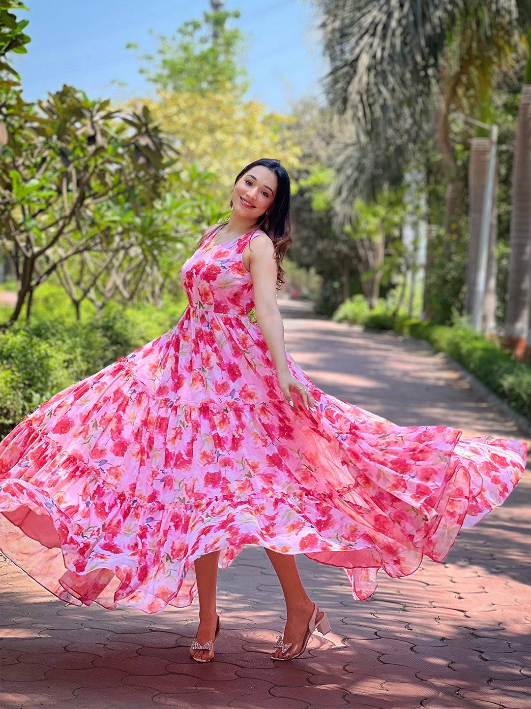 Buy Now Neon Pink Floral Print Dress New Collection