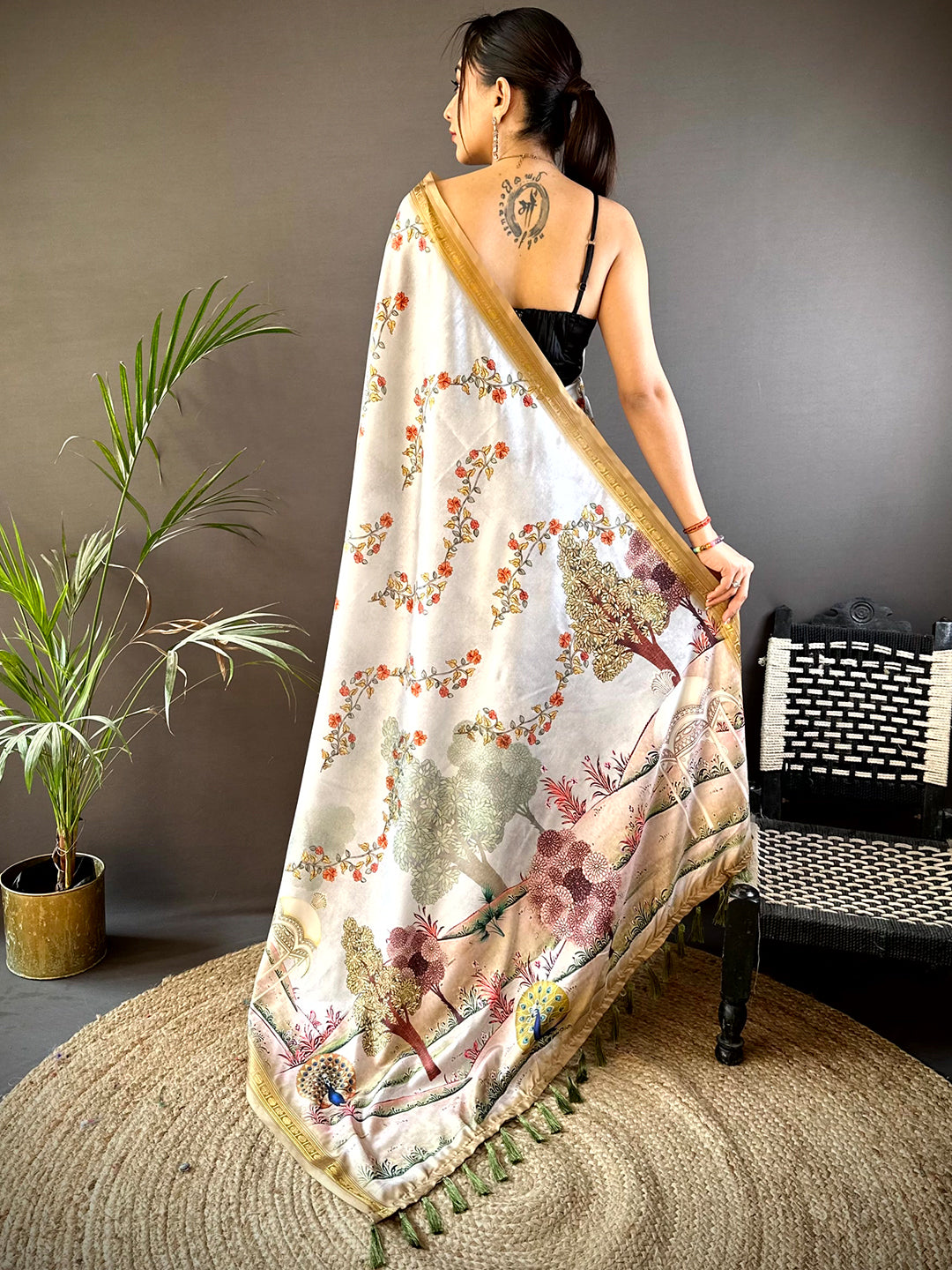 White Soft Silk Kalamkari Print Saree