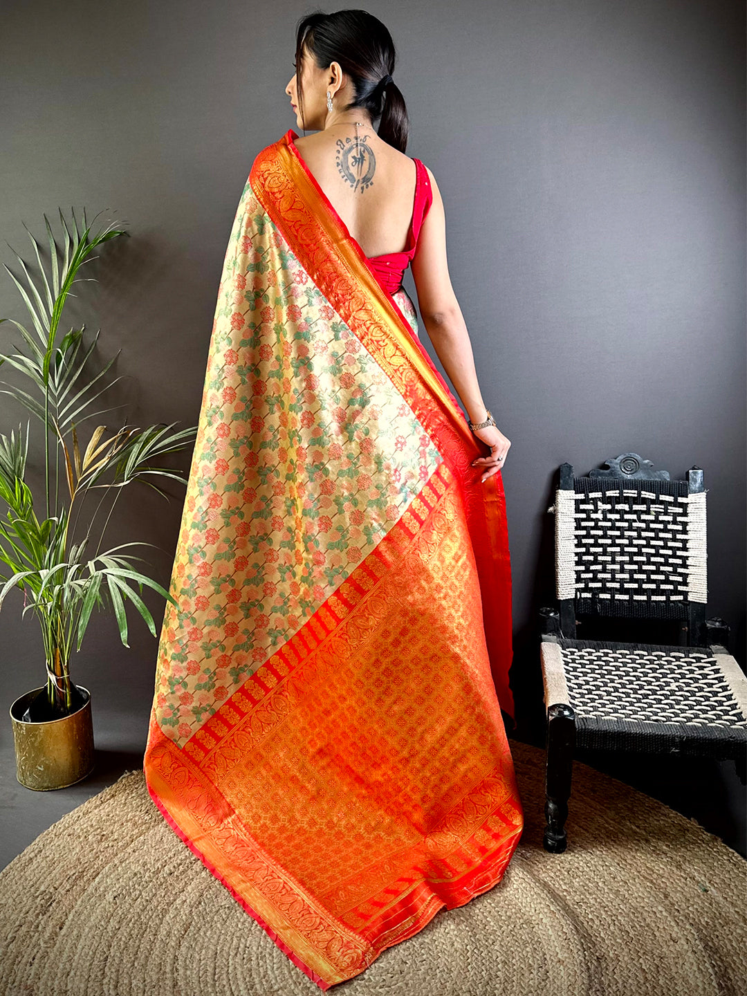 Radiant Red Floral Dharmavaram Silk Saree