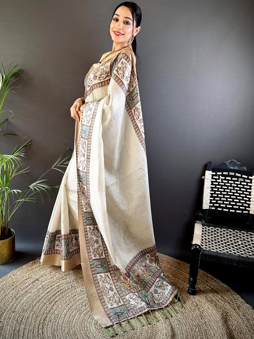 Radiant Off White Soft Silk Digital Print Saree